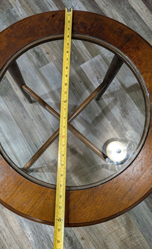 1960s Lane Silhouette Design Mid-Century Modern Round Walnut Glass Side Table gallery