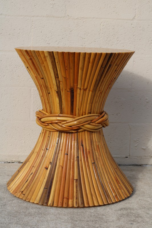 Authentic Signed McGuire Organic Sculptural Rattan Sheaf of Wheat Dining Table gallery