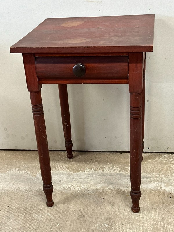 Antique Red Sheraton Table night stand Primitive Farm Fresh 1830 gallery