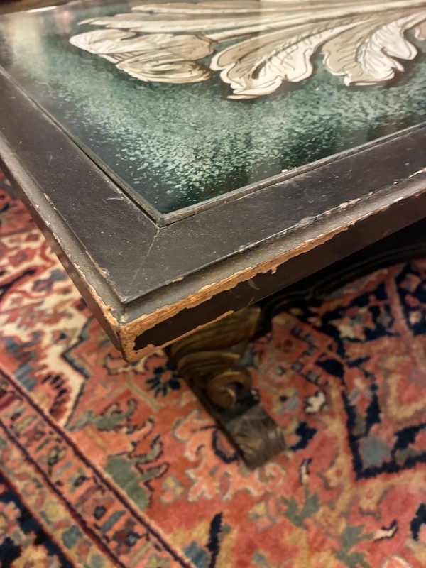 Gorgeous Mid-Centry Italian Coffee Table Reverse Painted Glass Top Giltwood Base gallery