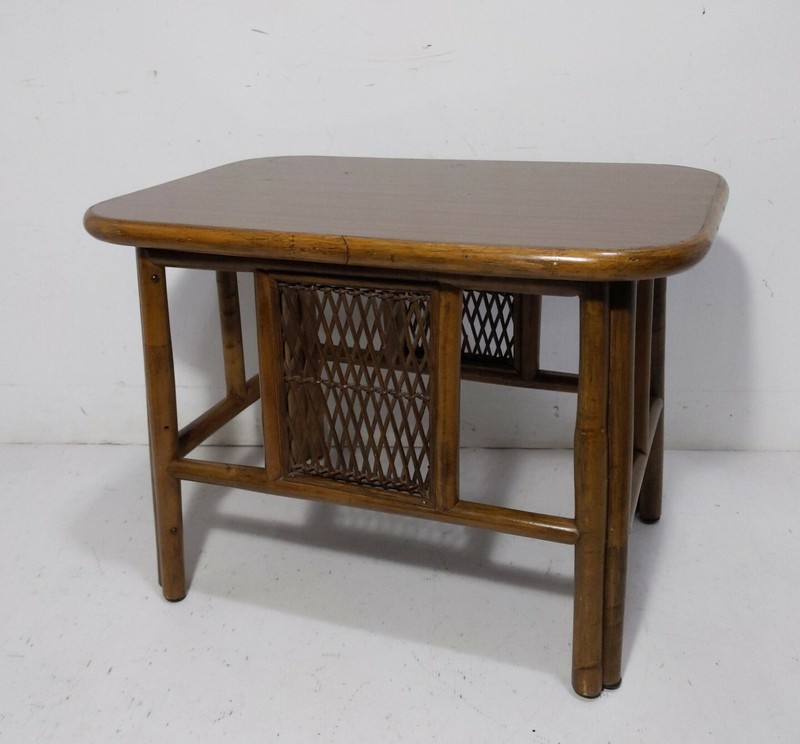 Vintage Bamboo Wood Formica Top Retro End Table Mid Century Modern Boho Chic gallery