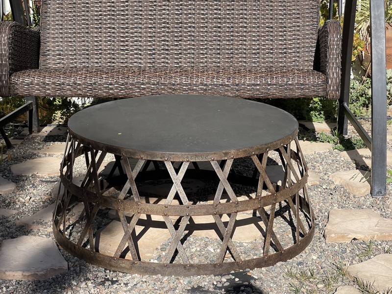 VTG round metal table indoor outdoor Restoration Hardware quality Pick Up Only