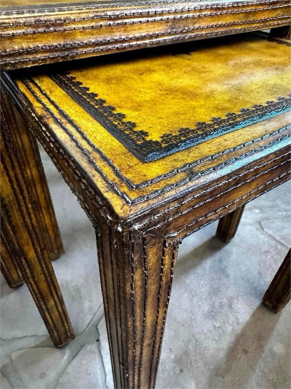 MAITLAND SMITH Set Of 3 Stack Hand Tooled Leather Surface Nesting Tables 22” T gallery