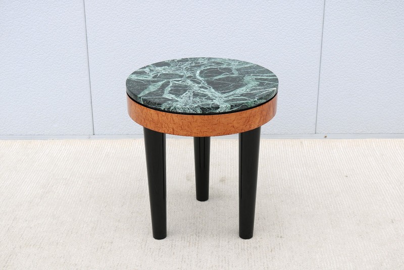 Vintage Art Deco Enrique Garcel Tripod Burl Wood and Green Marble Top Side Table