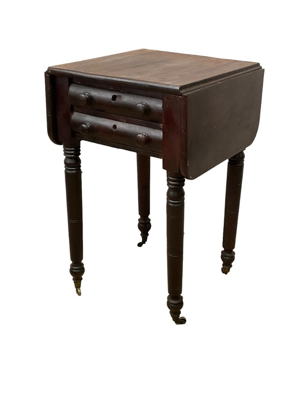 Antique sheraton work card table sewing stand drop leaf 1820 2 Drawers