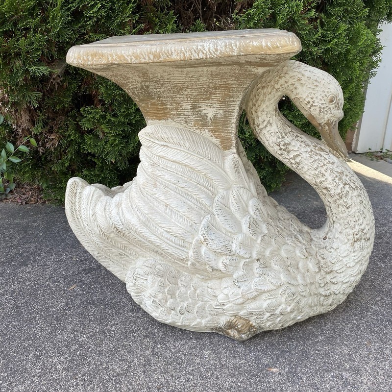 Vintage Hollywood Regency Style Plaster Swan Garden Stool/ Table/Decor w/gold gallery