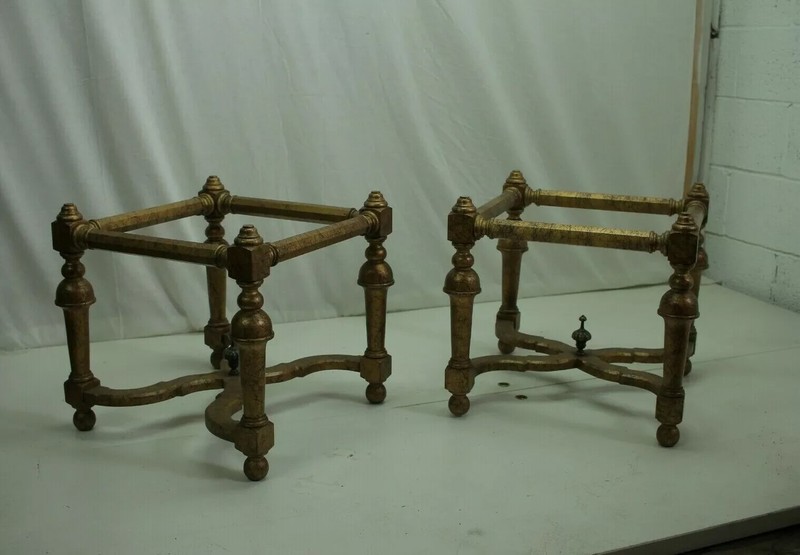 Matching Pair of Gilded Italian glass top Tables