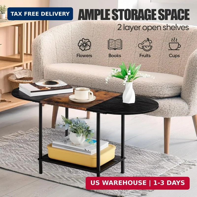Coffee Tables for Living Room,Mid Century Small Oval Center Table with 2-Tier St gallery