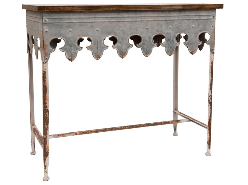 Creative Co-Op Metal Scalloped Edge Table with Zinc Finish and Wood Top gallery