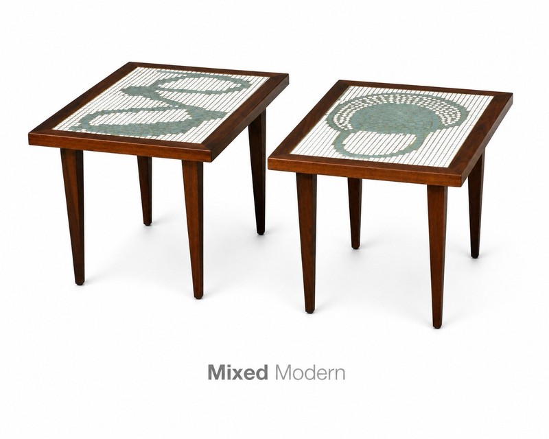 Walnut & Tile MCM End Tables- a Pair