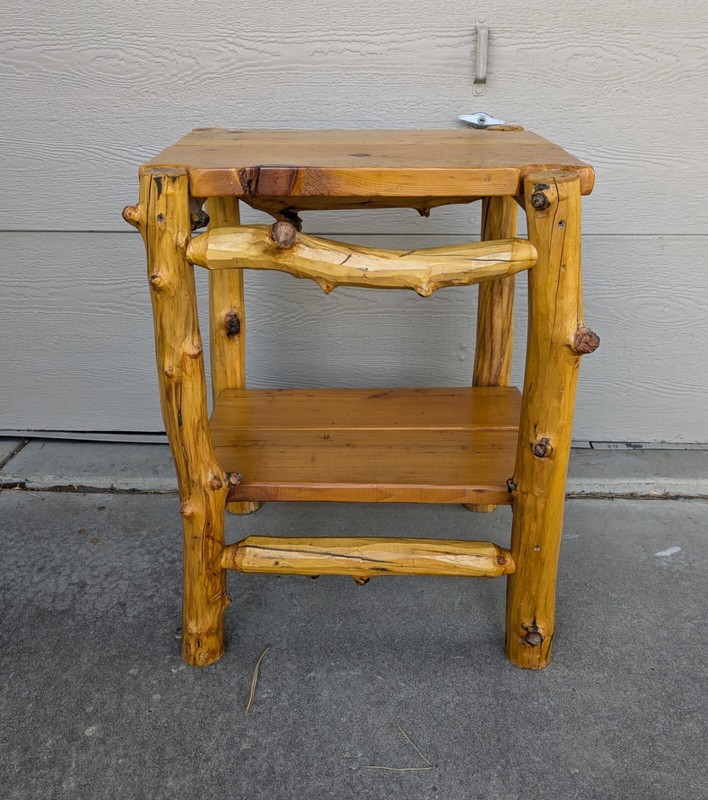 Vintage Natural Rustic Amish Log Wood 2-Tier Cabin Lodge Table gallery