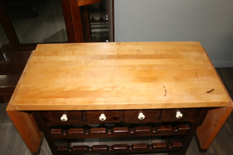 Vtg Ethan Allen Old Tavern Pine & Cherry Wine Rack Butcher Block Drop Leaf Table gallery