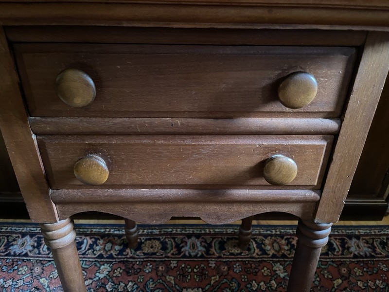 Tiger Maple And Cherry Antique Nightstand Or Work Table Circa 1840’s gallery