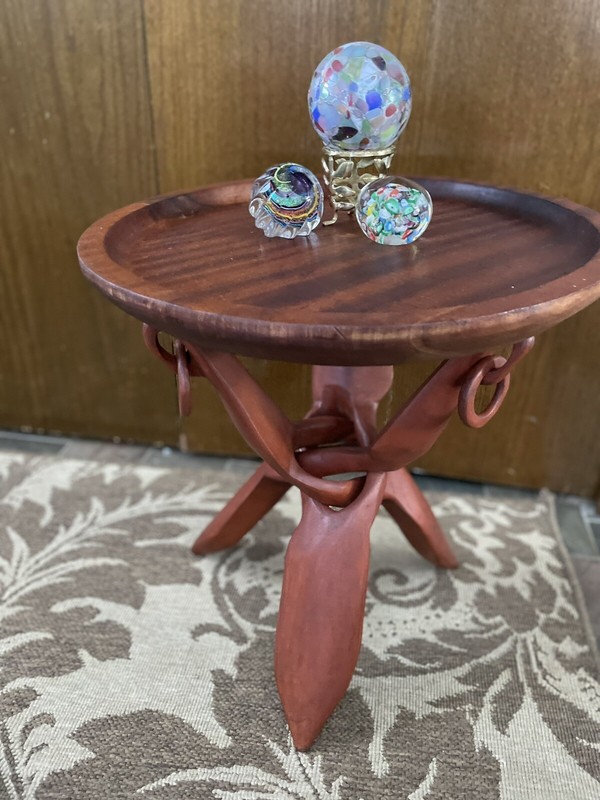African Folding Side Table Hand Carved Tripod Mid Century READ DESC. gallery