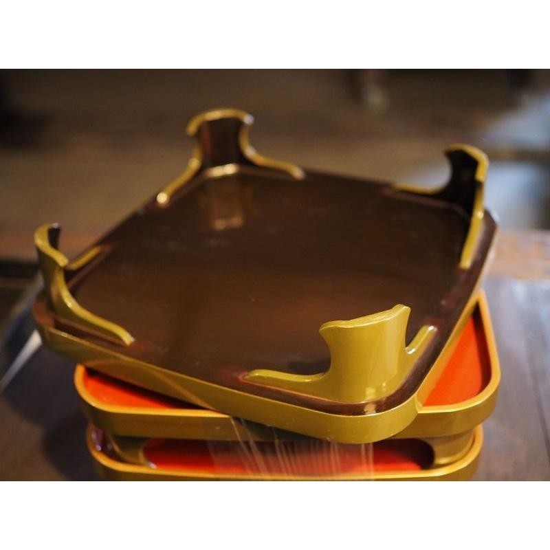 Set of 3 Wajima Lacquer Trays Gold Rim Japan Used 15cm (5.9in) gallery