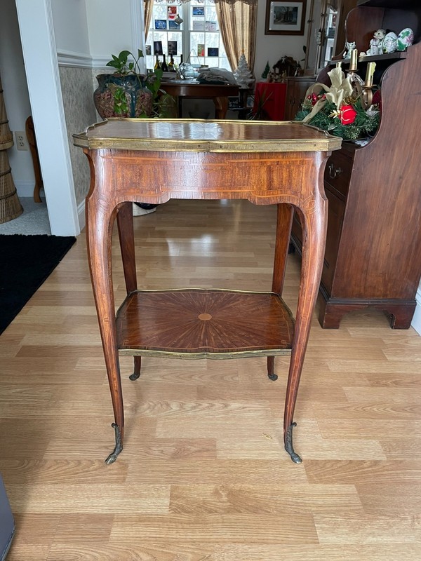 Antique French Gueridon Table– 19th Century Louis XV Style, Brass & Inlay Detail gallery