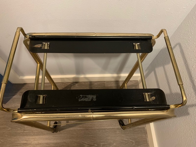 Mid Century Modern Hollywood Regency Bar Cart 2 Tier Shelf Gold Toned on Wheels gallery