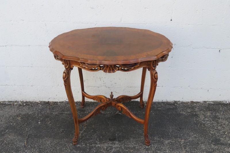 French Early 1900s Hand Carved Walnut Inlay Side End Center Table 3989