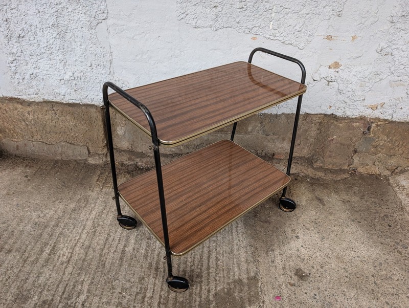 Serving Cart Tea Cart Walnut 60s Table Side Table Brass Mid Century gallery