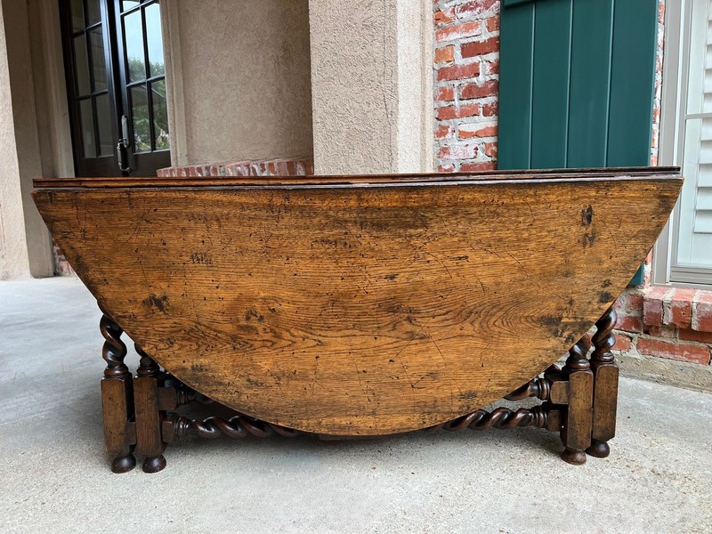 Antique English Wake Dining Table Drop Leaf BARLEY TWIST Jacobean Oak Console gallery