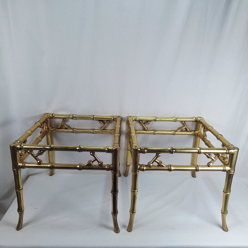 Pair of Chinoiserie Faux Bamboo Gold Gilt Solid Metal Phyllis Morris End Tables
