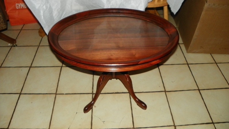 Oval Solid Walnut Carved Coffee Table with Serving Tray (BM) (CT48)