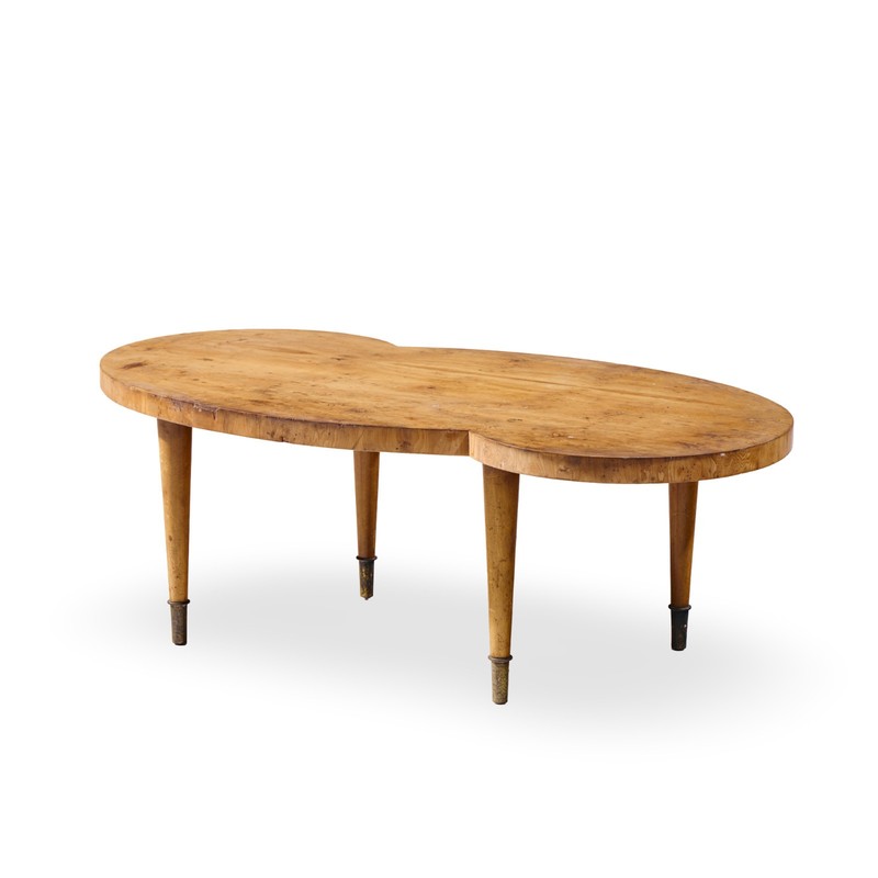 Tommi Parzinger Mid Century Free Form Mahogany and Brass Curved Coffee Table gallery