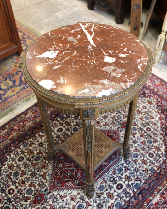 Antique French Louis XVI Marble Top Round Side Table gallery