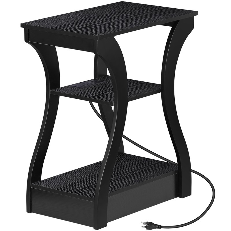 Set of 2 End Tables w/Charging Station Black 3 Tier Shelf Side Table Nightstand gallery