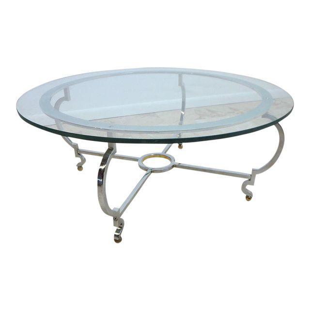 John Stuart chrome steel round coffee table spain mid century vintage regency gallery