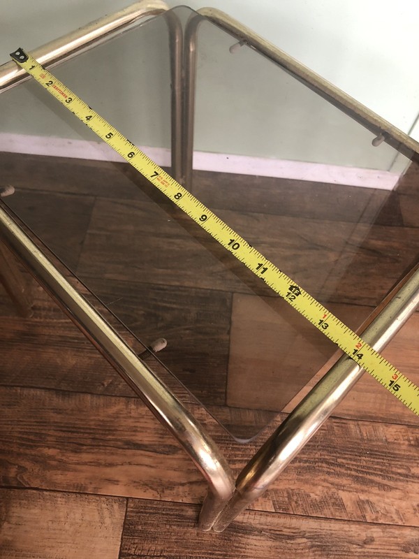Vintage Gold Tone Metal Side Table Glass Top 13” Tall Hollywood Regency gallery