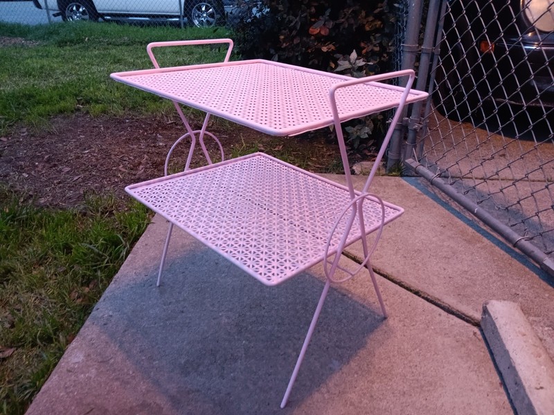 Art Deco 2-Tier Metal Garden Table Stands 23" Indoor / Outdoor Antique Lite Pink gallery