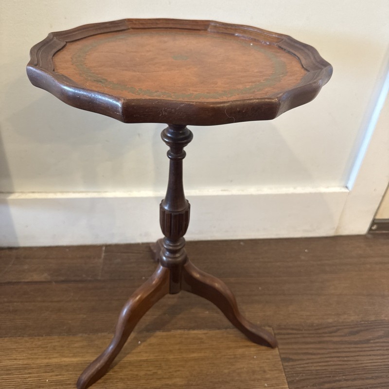 Mahogany Tripod Golden Faux Leather Gilt Top Green Wine / Side Table vintage
