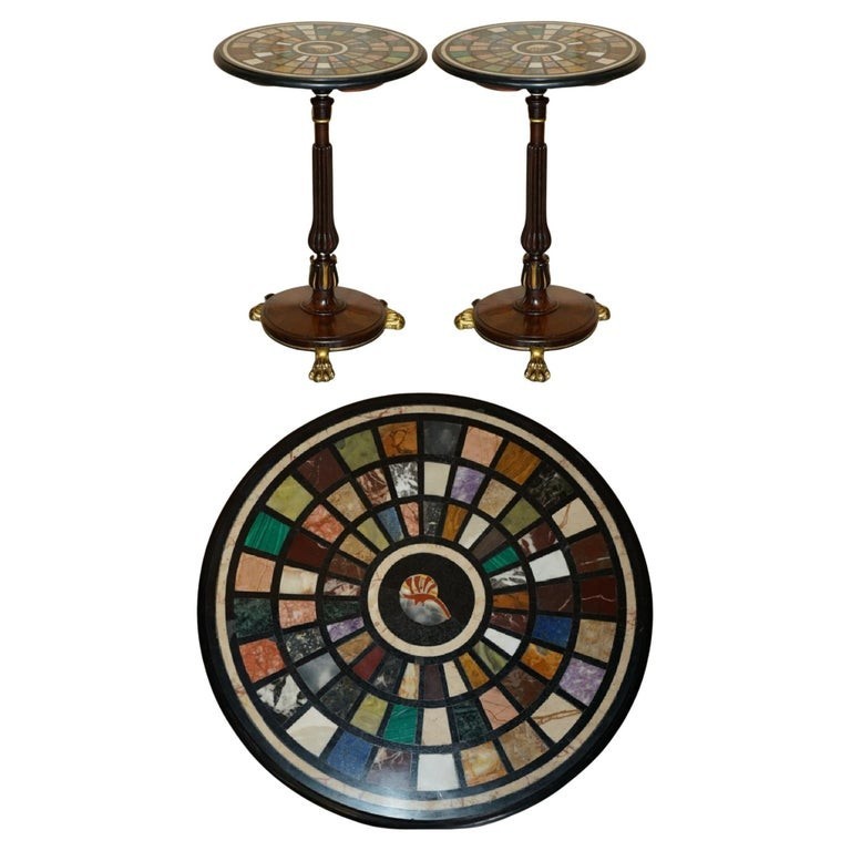 A PAIR OF REGENCY 1810 SPECIMEN MARBLE PIETRA DURA & ROSEWOOD OCCASIONAL TABLES