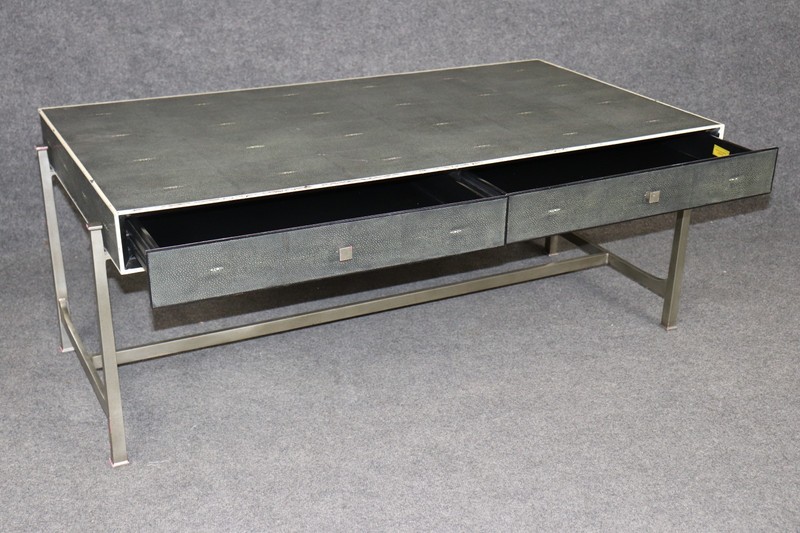 Maitland Smith Art Deco Style Metal Faux Shagreen Coffee Table gallery