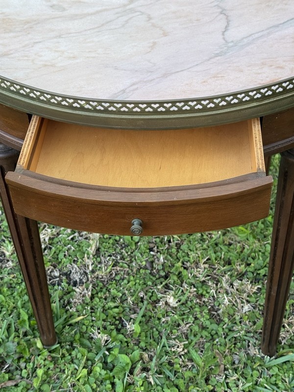Revival Style Louis XVI Round Table Pink Marble Top Brass Heart Gallery/Cap Feet gallery