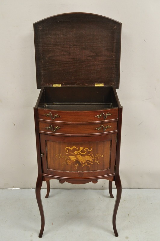 Antique Victorian Mahogany Lift Top Inlaid Nightstand Sewing Stand Side Table gallery