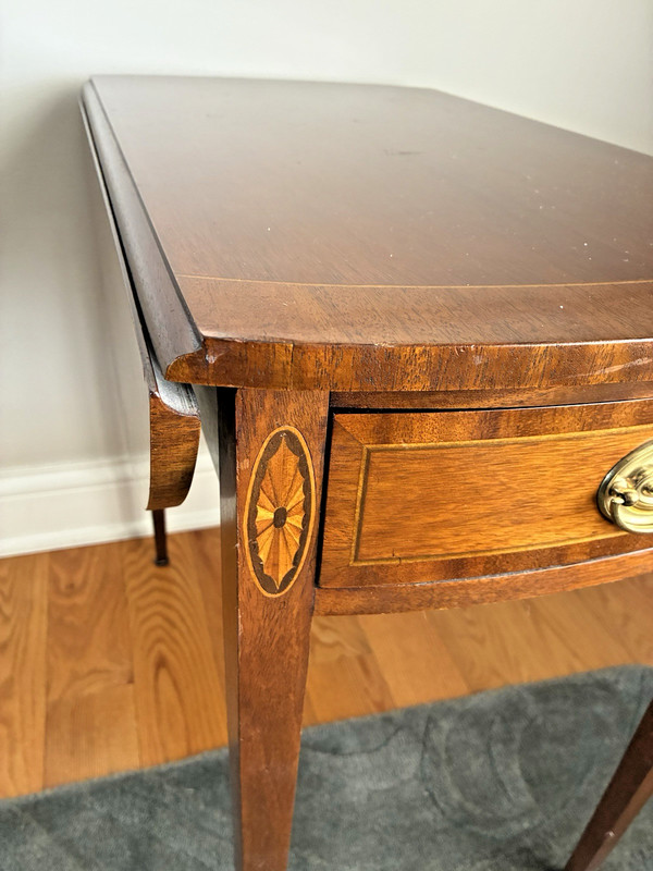 Federal Style Councill Craftsmen Mahogany Inlaid Drop Leaf Pembroke Side Table gallery
