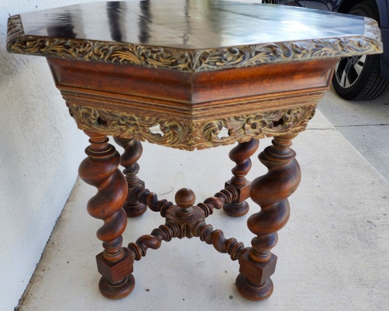 Antique French Table Louis XIII Octagonal Barley Twist 1800s gallery