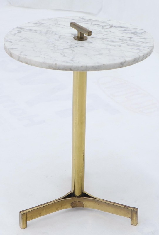 Round Marble Top Tripod Brass Base Legs Occasional Butler Side Table gallery
