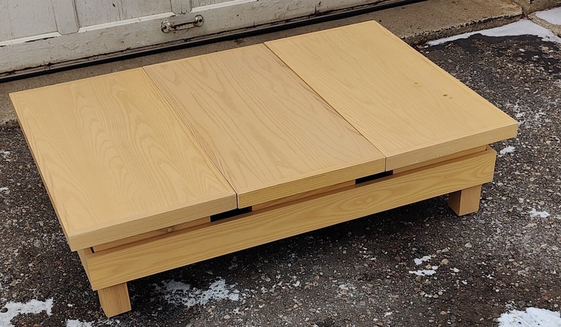 Normand Couture Cameleon Oak Low Coffee Table Post Modern Tea Benches