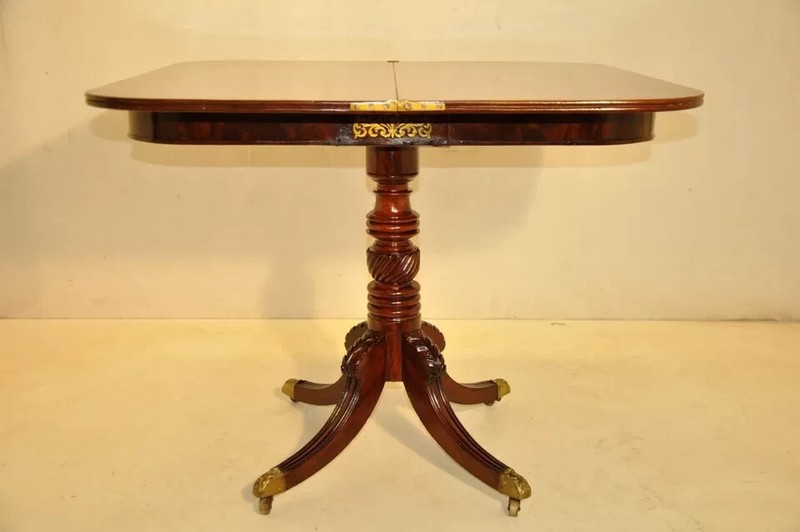 19th Century English Regency Mahogany Game Table on Metal Casters, card Table gallery