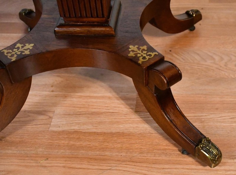 19th English Regency Rosewood Center accent table Brass Inlaid Top 2 drawers gallery