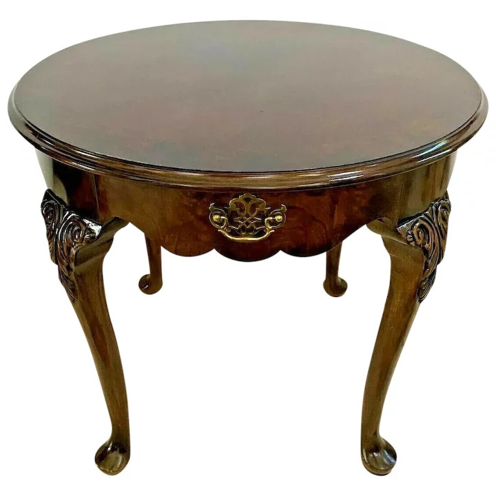 Vintage Sherill Furniture Coffee Table Top Drawer Round Chippendale