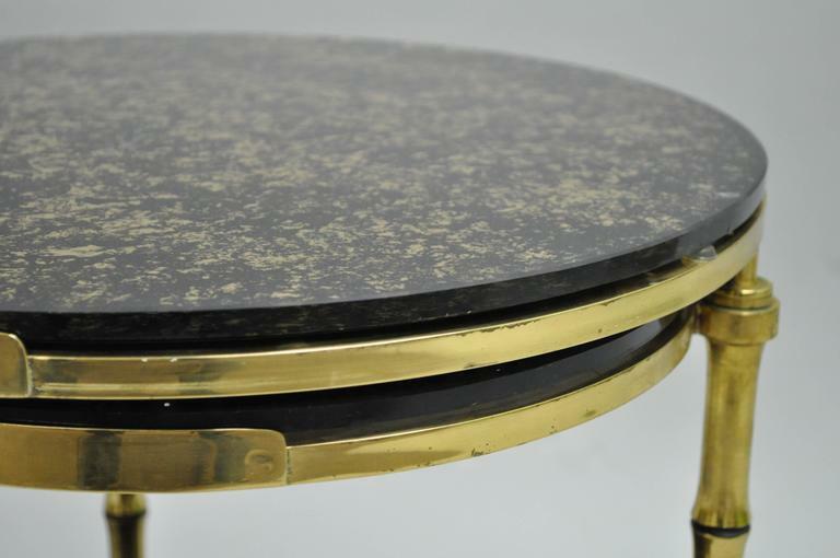 Hollywood Regency Brass & Glass Faux Bamboo Round Nesting Side Coffee Table gallery