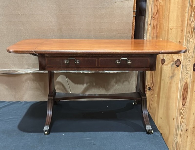 Antique Mahogany Drop-Leaf Writing Desk with Brass Casters