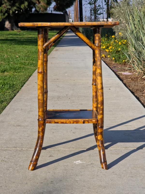Rare Antique Chinoiserie Bamboo Table | Hand-Painted Lacquer Panels, c.1900 gallery