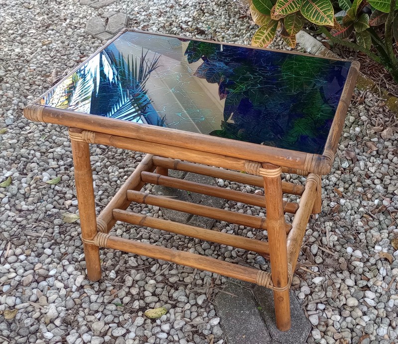 Restored Vintage Cane/Bamboo End Table