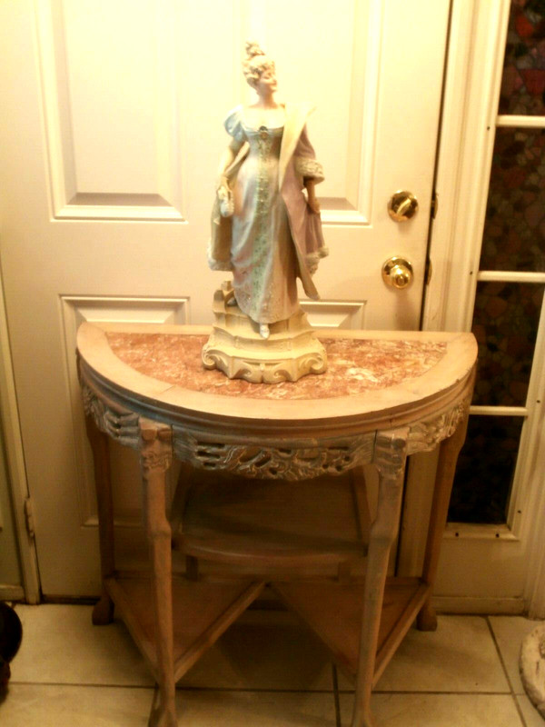 ANTIQUE /VINTAGE HAND CARVED CONSOLE HALL HALF MON TABLE MARBLE TOP gallery