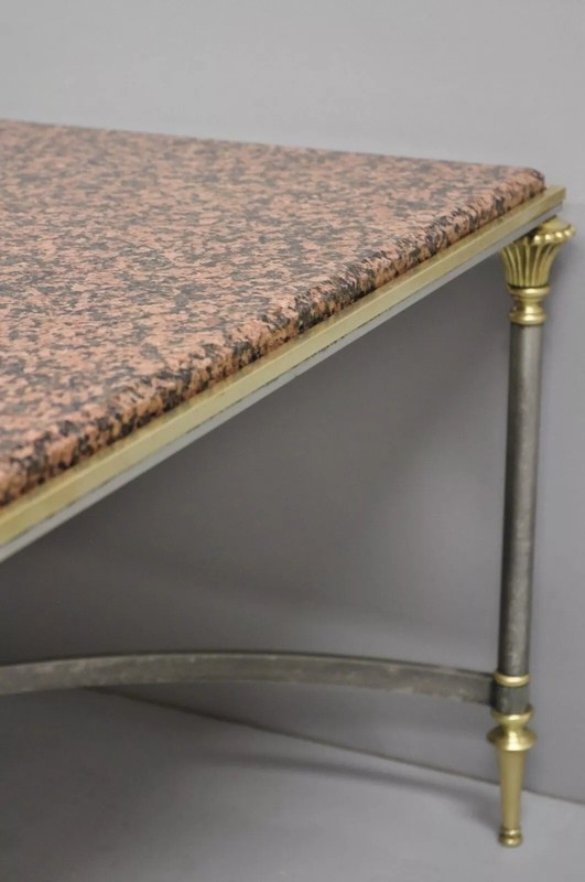 Italian Neoclassical Maison Jansen Style Steel & Brass Marble Top Coffee Table gallery